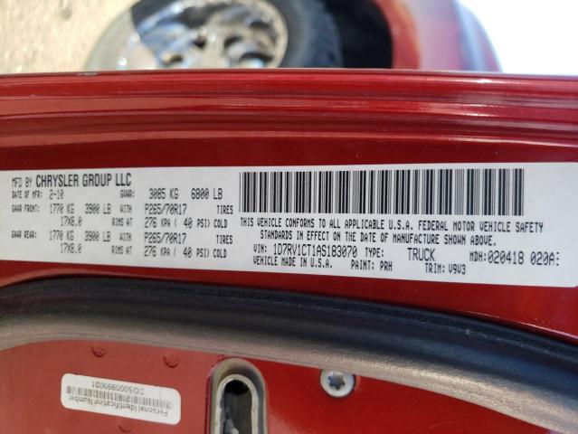 1D7RV1CT1AS183070 - 2010 DODGE RAM 1500 RED photo 12