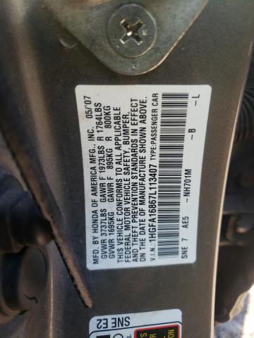 1HGFA16867L113407 - 2007 HONDA CIVIC EX GRAY photo 12