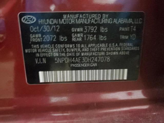 5NPDH4AE3DH247078 - 2013 HYUNDAI ELANTRA 4D GLS BURGUNDY photo 12