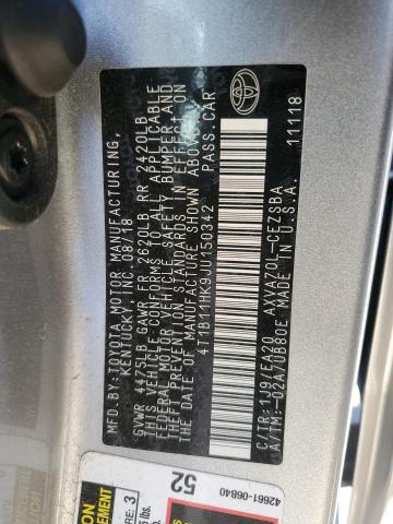 4T1B11HK9JU150342 - 2018 TOYOTA CAMRY L SILVER photo 12