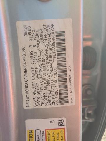 1HGCV1F30LA083807 - 2020 HONDA ACCORD SPORT SILVER photo 12