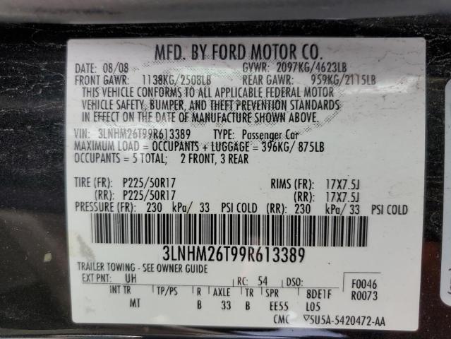 3LNHM26T99R613389 - 2009 LINCOLN MKZ BLACK photo 12