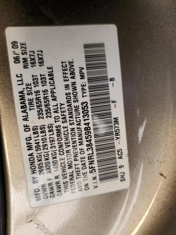 5FNRL38459B413053 - 2009 HONDA ODYSSEY EX TAN photo 13