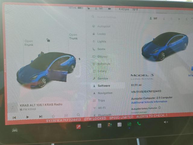 5YJ3E1EA7KF324413 - 2019 TESLA MODEL 3 Niebieski zdjęcie 9