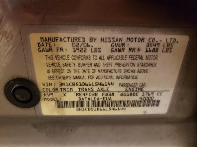 3N1CB51D66L546144 - 2006 NISSAN SENTRA 1.8 TAN photo 12