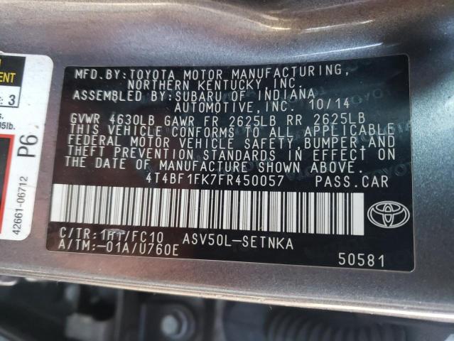 4T4BF1FK7FR450057 - 2015 TOYOTA CAMRY LE GRAY photo 12