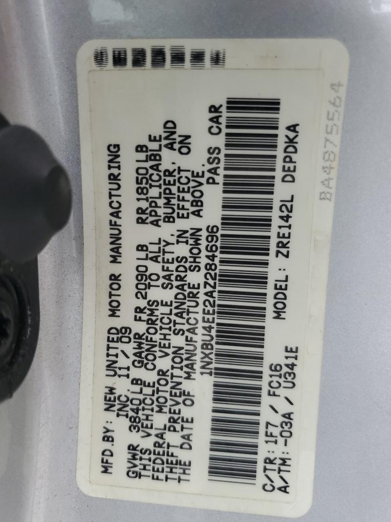 1NXBU4EE2AZ284696 - 2010 TOYOTA COROLLA BASE Gümüş foto 12