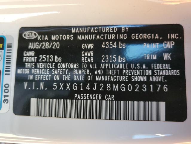 5XXG14J28MG023176 - 2021 KIA K5 LXS WHITE photo 13