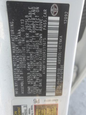 4T4BF1FK0DR311675 - 2013 TOYOTA CAMRY L WHITE photo 13