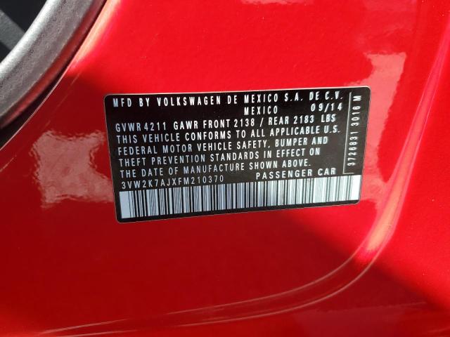 3VW2K7AJXFM210370 - 2015 VOLKSWAGEN JETTA BASE Czerwony zdjęcie 12