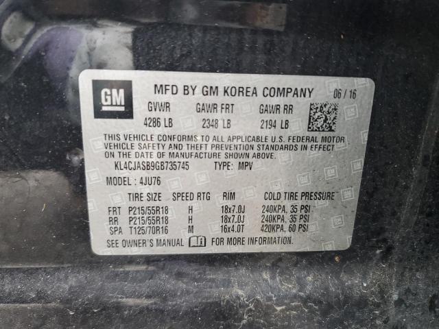 KL4CJASB9GB735745 - 2016 BUICK ENCORE Սև լուսանկար 14