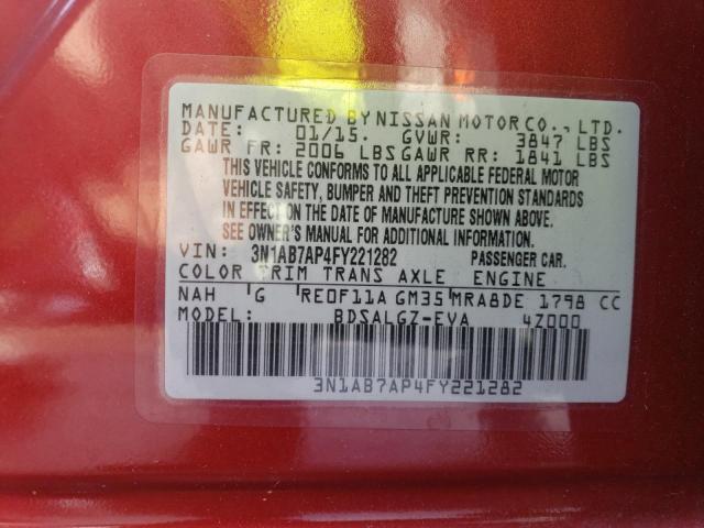 3N1AB7AP4FY221282 - 2015 NISSAN SENTRA S RED photo 12