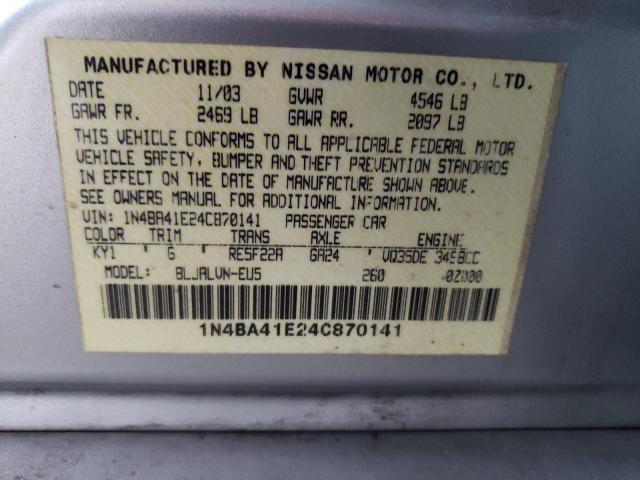 1N4BA41E24C870141 - 2004 NISSAN MAXIMA SE SILVER photo 12