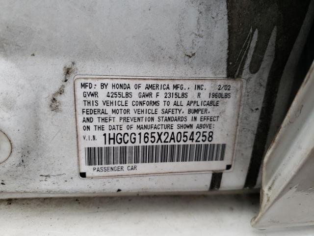 1HGCG165X2A054258 - 2002 HONDA ACCORD EX WHITE photo 12