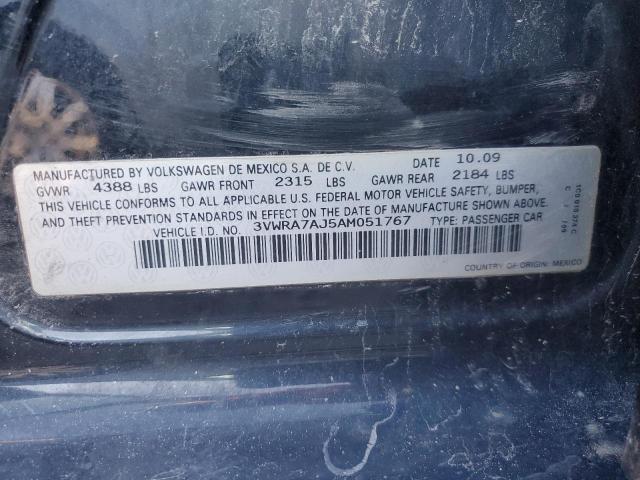 3VWRA7AJ5AM051767 - 2010 VOLKSWAGEN JETTA WOLFSBURG 黑色 照片 12