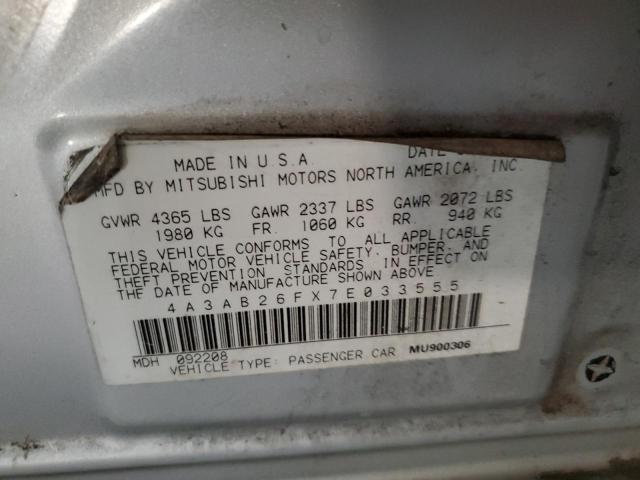 4A3AB26FX7E033555 - 2007 MITSUBISHI GALANT DE SILVER photo 12