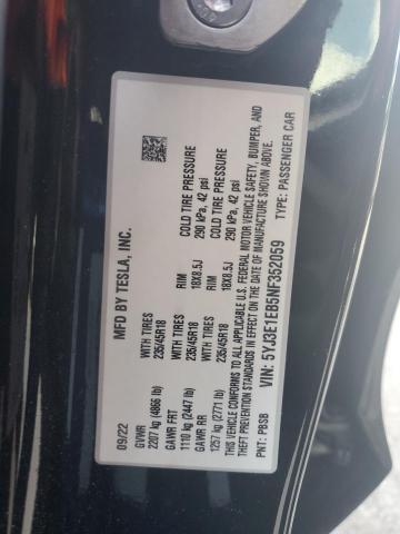 5YJ3E1EB5NF352059 - 2022 TESLA MODEL 3 أسود صورة 12