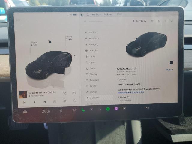 5YJ3E1EB5NF352059 - 2022 TESLA MODEL 3 أسود صورة 9