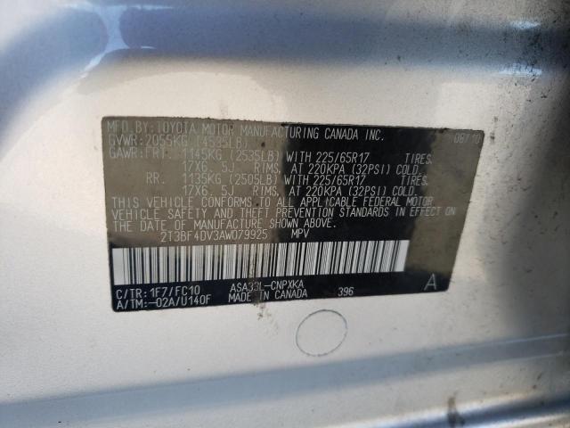 2T3BF4DV3AW079925 - 2010 TOYOTA RAV4 SILVER photo 12