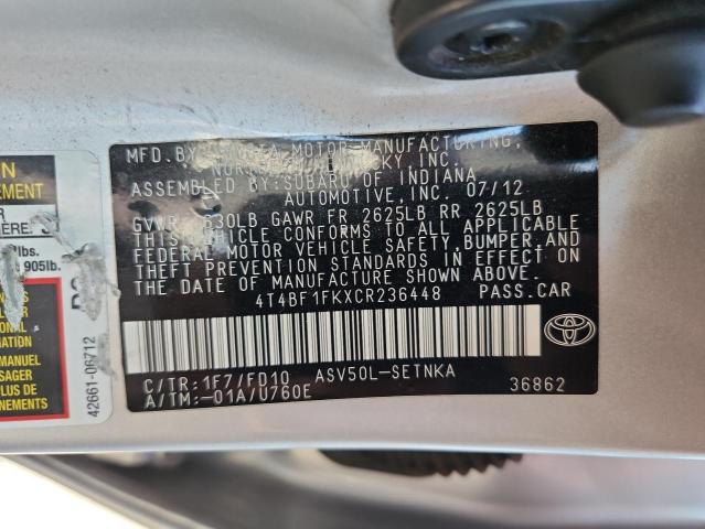 4T4BF1FKXCR236448 - 2012 TOYOTA CAMRY BASE Gümüş foto 12