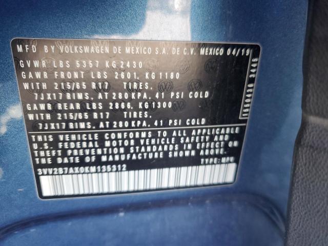 3VV2B7AX0KM135312 - 2019 VOLKSWAGEN TIGUAN SE Niebieski zdjęcie 13