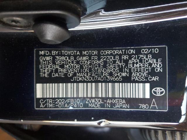 JTDKN3DU7A0139665 - 2010 TOYOTA PRIUS 黑色 照片 12