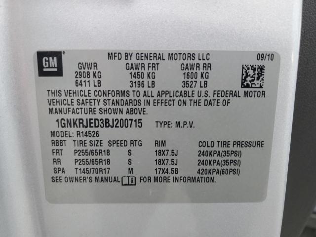 1GNKRJED3BJ200715 - 2011 CHEVROLET TRAVERSE LT ვერცხლისფერი ფოტო 13