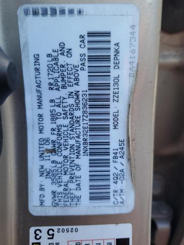 1NXBR32E17Z836231 - 2007 TOYOTA COROLLA CE GOLD photo 12