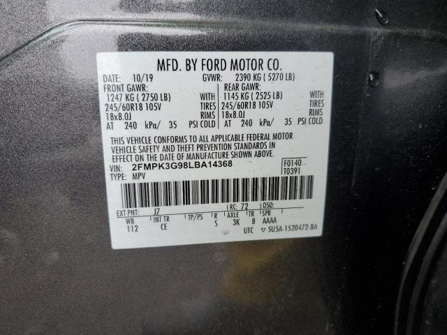 2FMPK3G98LBA14368 - 2020 FORD EDGE SE GRAY photo 12