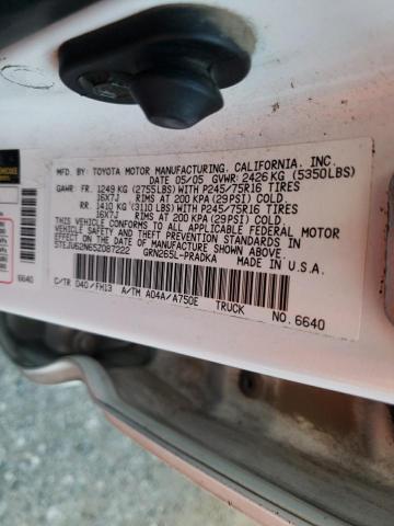 5TEJU62N65Z087222 - 2005 TOYOTA TACOMA DOUBLE CAB PRERUNNER WHITE photo 12