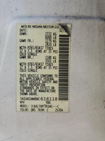 5N1AR1NN8BC618118 - 2011 NISSAN PATHFINDER S Սպիտակ լուսանկար 13