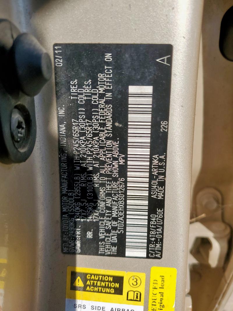 5TDZA3EHXBS012676 - 2011 TOYOTA HIGHLANDER BASE Crème photo 13