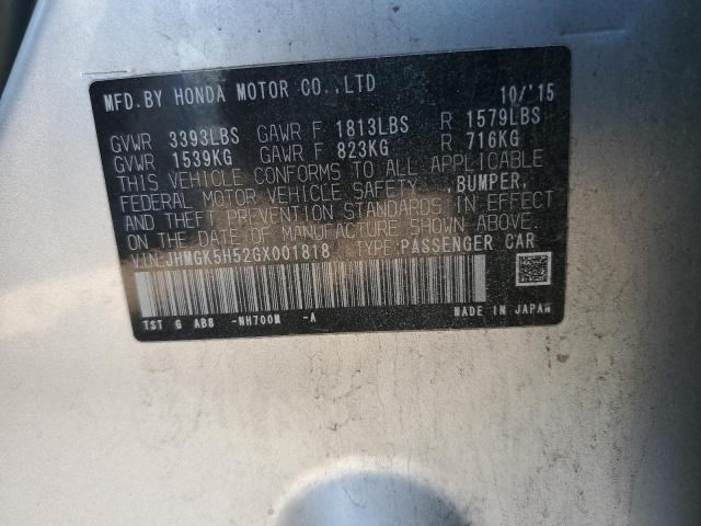 JHMGK5H52GX001818 - 2016 HONDA FIT LX 银色 照片 12