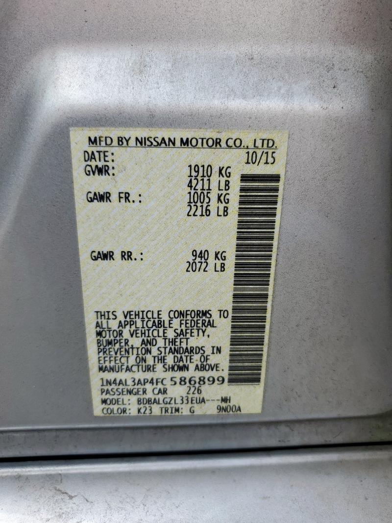 1N4AL3AP4FC586899 - 2015 NISSAN ALTIMA 2.5 银色 照片 12