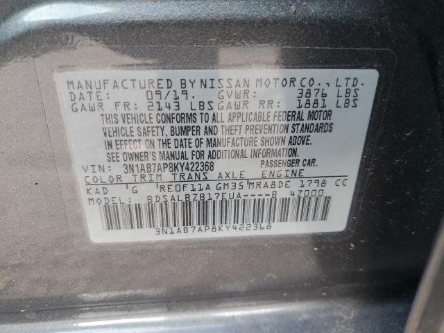 3N1AB7AP8KY422368 - 2019 NISSAN SENTRA S GRAY photo 12