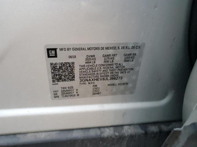 3GNAXHEV8JL396273 - 2018 CHEVROLET EQUINOX LS SILVER photo 12