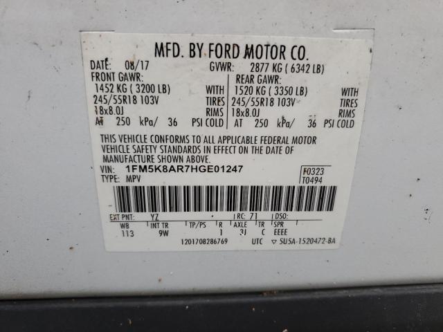 1FM5K8AR7HGE01247 - 2017 FORD EXPLORER POLICE INTERCEPTOR WHITE photo 12