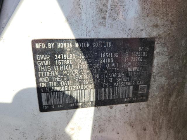 JHMGK5H72GX000931 - 2016 HONDA FIT EX WHITE photo 12