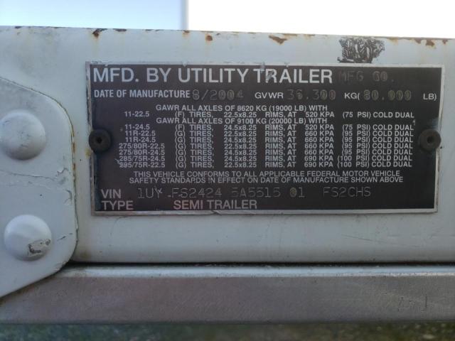 1UYFS242450551501 - 2005 UTILITY TRAILER Սպիտակ լուսանկար 9