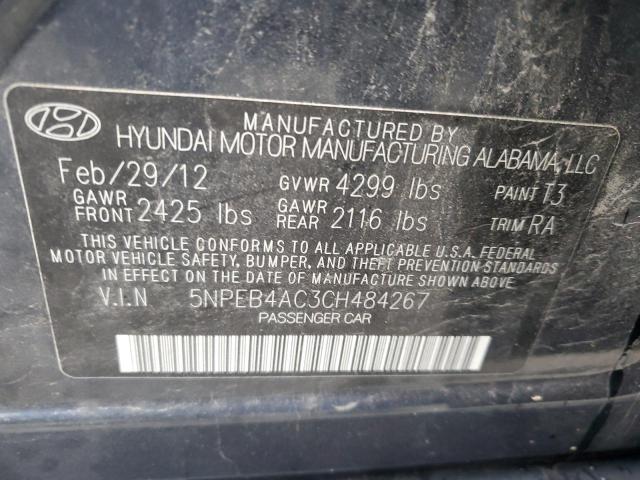 5NPEB4AC3CH484267 - 2012 HYUNDAI SONATA GLS GRAY photo 12