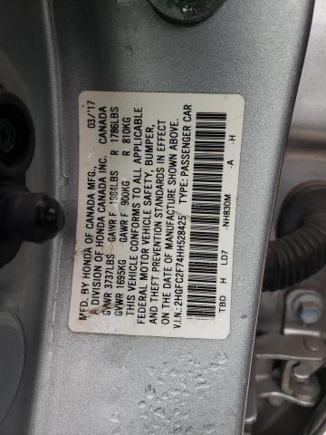 2HGFC2F74HH528425 - 2017 HONDA CIVIC EX SILVER photo 12