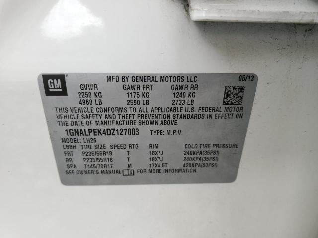 1GNALPEK4DZ127003 - 2013 CHEVROLET EQUINOX LT Ақ фото 13