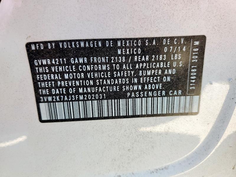 3VW2K7AJ3FM202031 - 2015 VOLKSWAGEN JETTA BASE WHITE photo 12