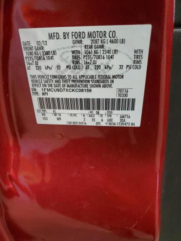 1FMCU9D7XCKC08159 - 2012 FORD ESCAPE XLT RED photo 13