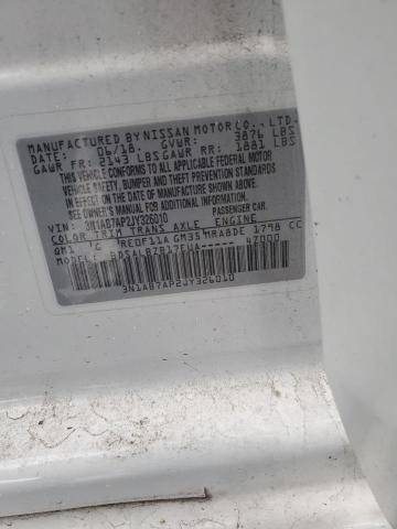 3N1AB7AP2JY326010 - 2018 NISSAN SENTRA S WHITE photo 12