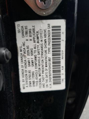 2HGFB2F97DH531897 - 2013 HONDA CIVIC EXL Սև լուսանկար 12