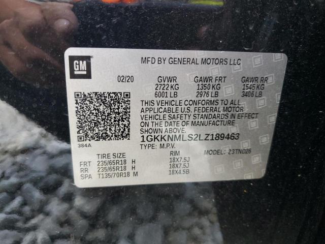 1GKKNMLS2LZ189463 - 2020 GMC ACADIA SLT Чорний фото 13