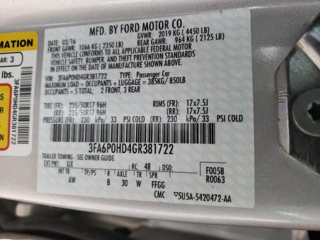 3FA6P0HD4GR381722 - 2016 FORD FUSION SE SILVER photo 12