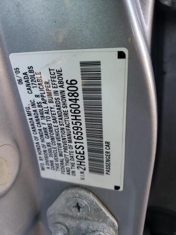 2HGES16595H604806 - 2005 HONDA CIVIC LX BLUE photo 12