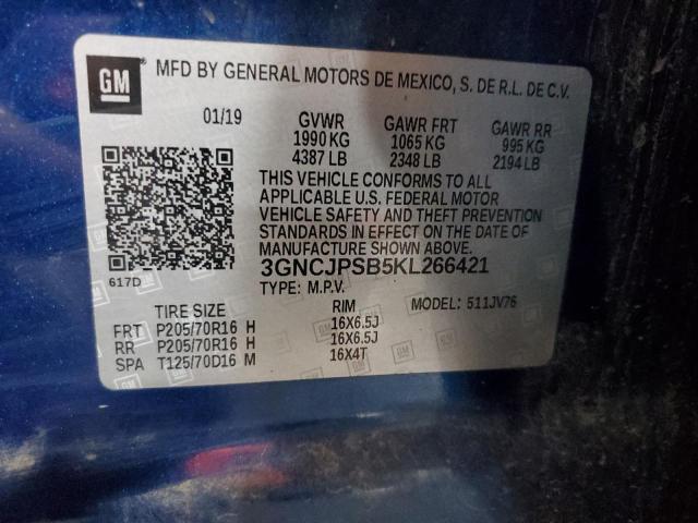 3GNCJPSB5KL266421 - 2019 CHEVROLET TRAX 1LT 蓝色 照片 13